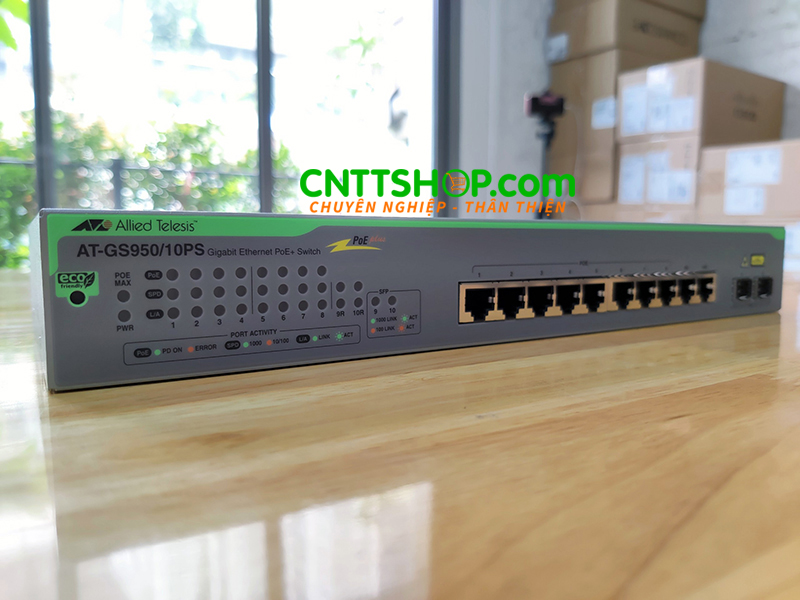 Switch Allied Telesis AT-GS950/10PS 10-port 10/100/1000T (8 POE+ Enabled), 2 SFP combo ports