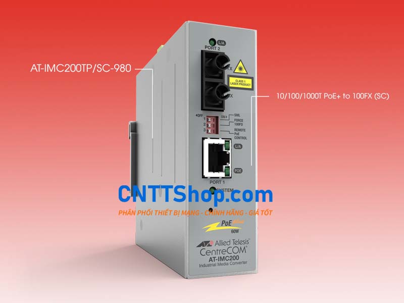 Allied Telesis AT-IMC200TP/SC-980 10/100/1000T PoE+ to 100FX (SC), 2 km, MMF